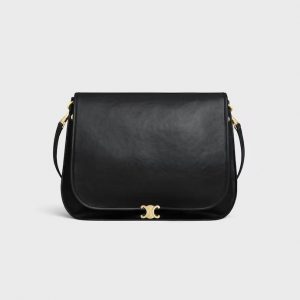 celine triomphe black leather shoulder bag