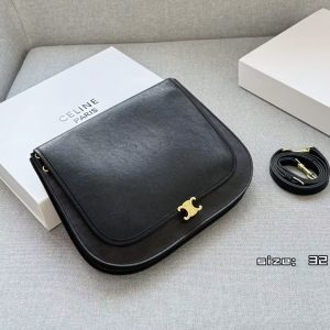 celine triomphe black leather shoulder bag